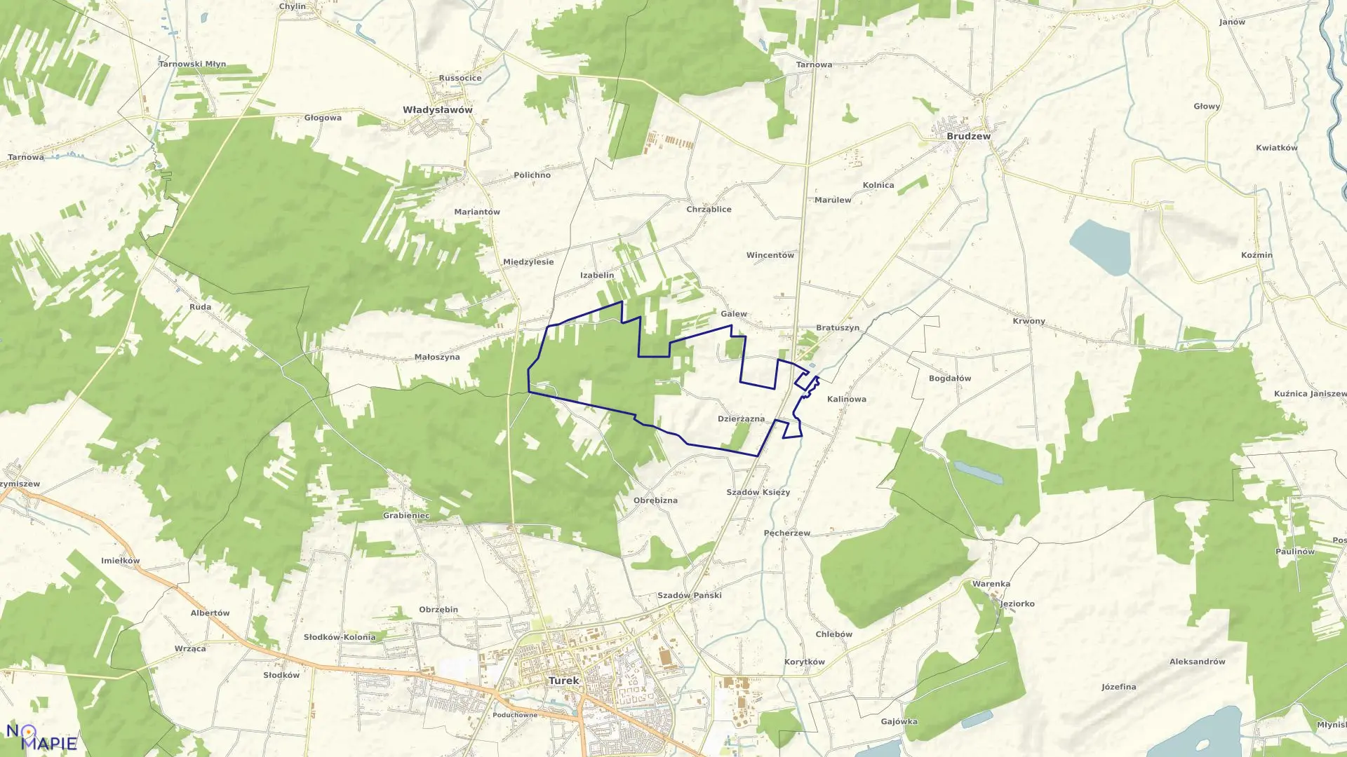 Mapa obrębu Dzierżązna w gminie Turek