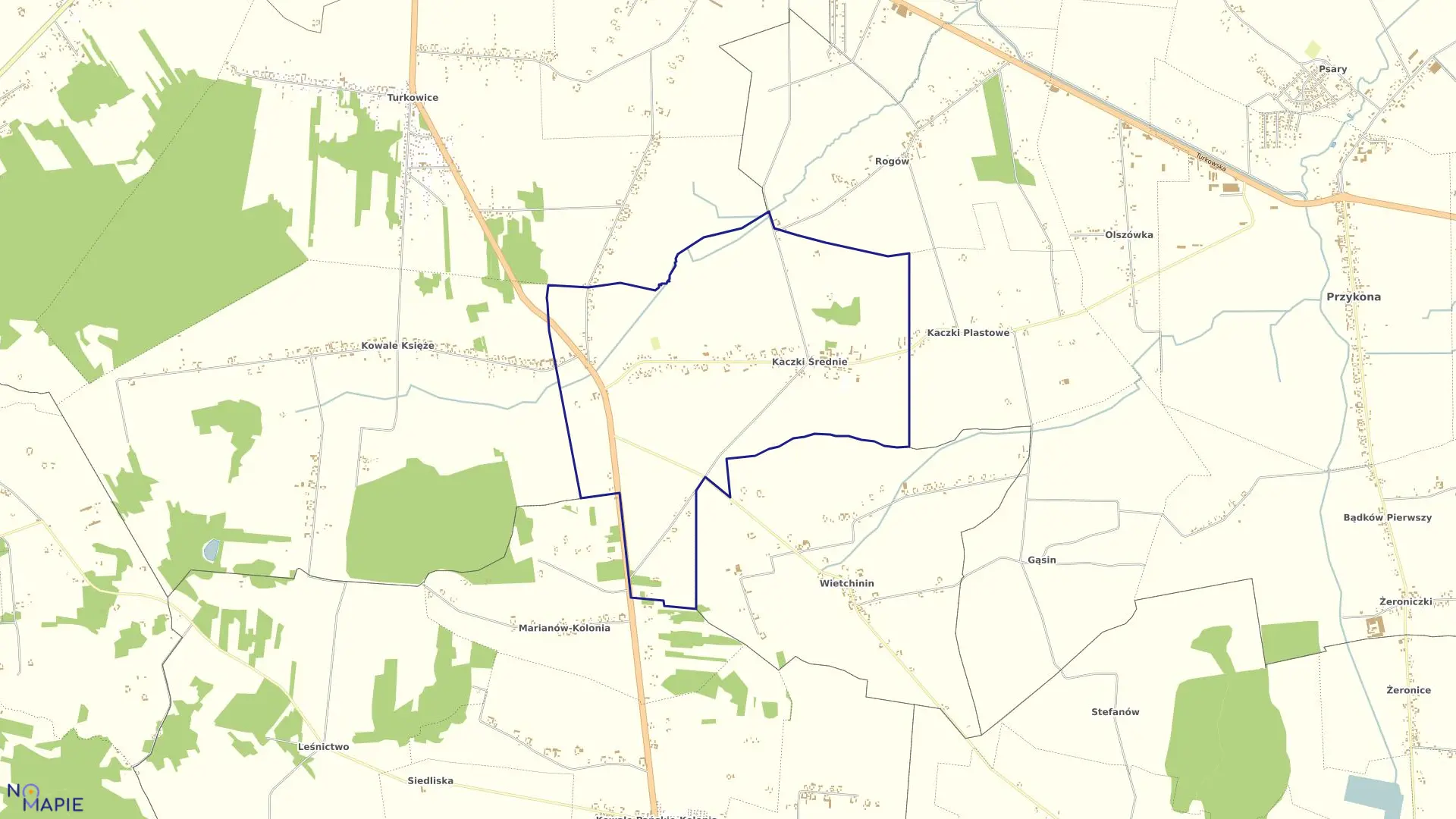 Mapa obrębu Kaczki Średnie w gminie Turek