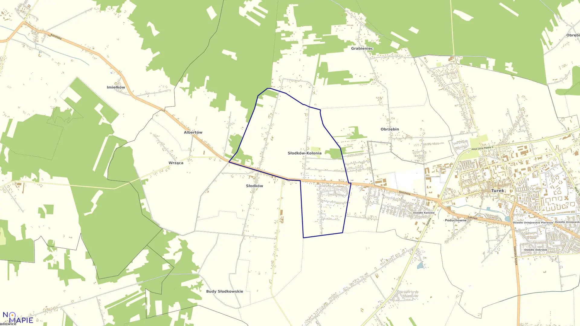 Mapa obrębu Słodków Kolonia w gminie Turek